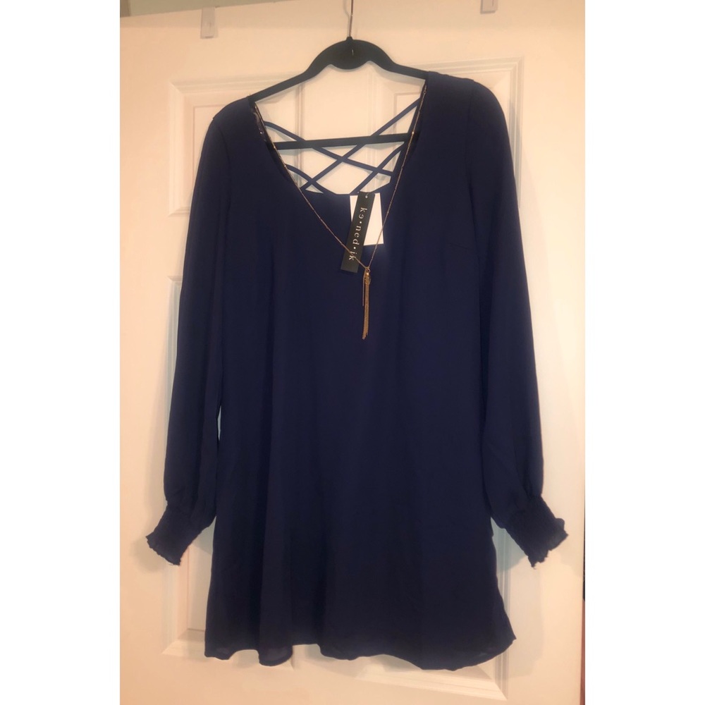 Navy blue criss cross shift dress